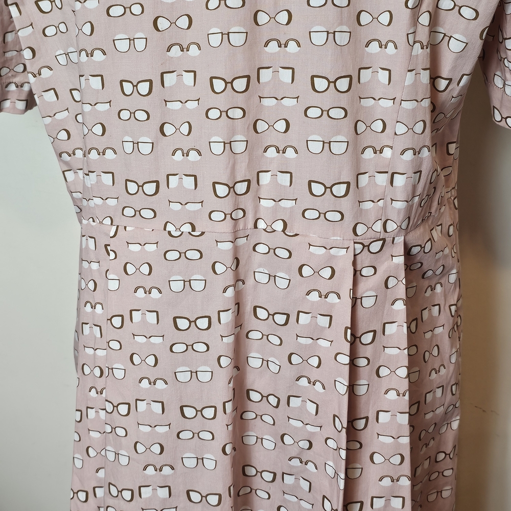 Boden Pink Midi Shirt Dress Size 14 Eyeglass Pattern Whimsical Preppy Eye Doctor - Picture 11 of 14
